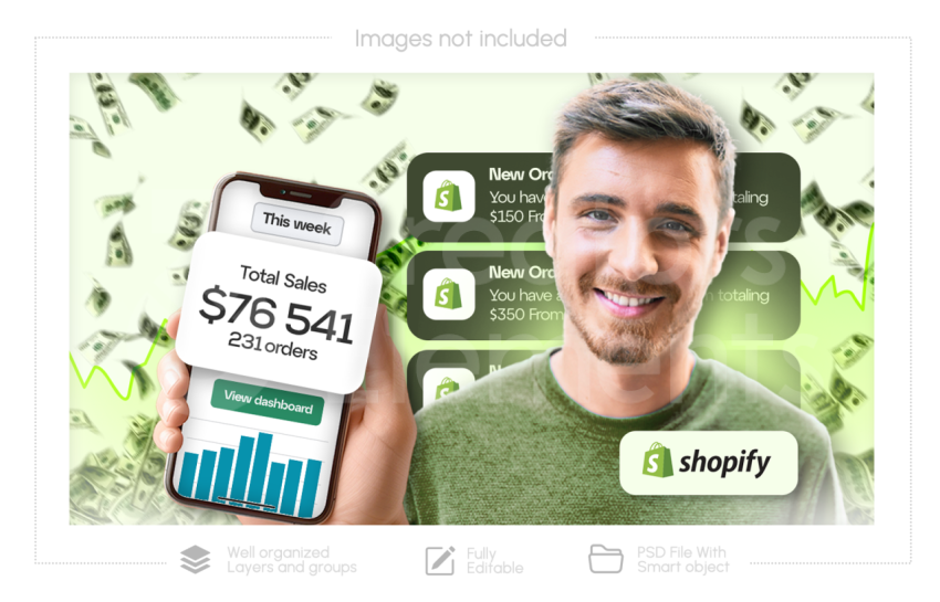 Shopify Earnings Youtube Thumbnail Template PSD